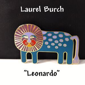 Laurel Burch Leonardo Lion Brooch Cloisonné Enamel 1980s